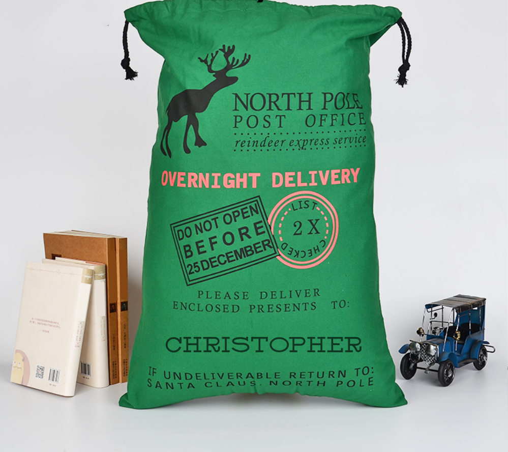 Personalised Santa Sack - Reindeer Express Green