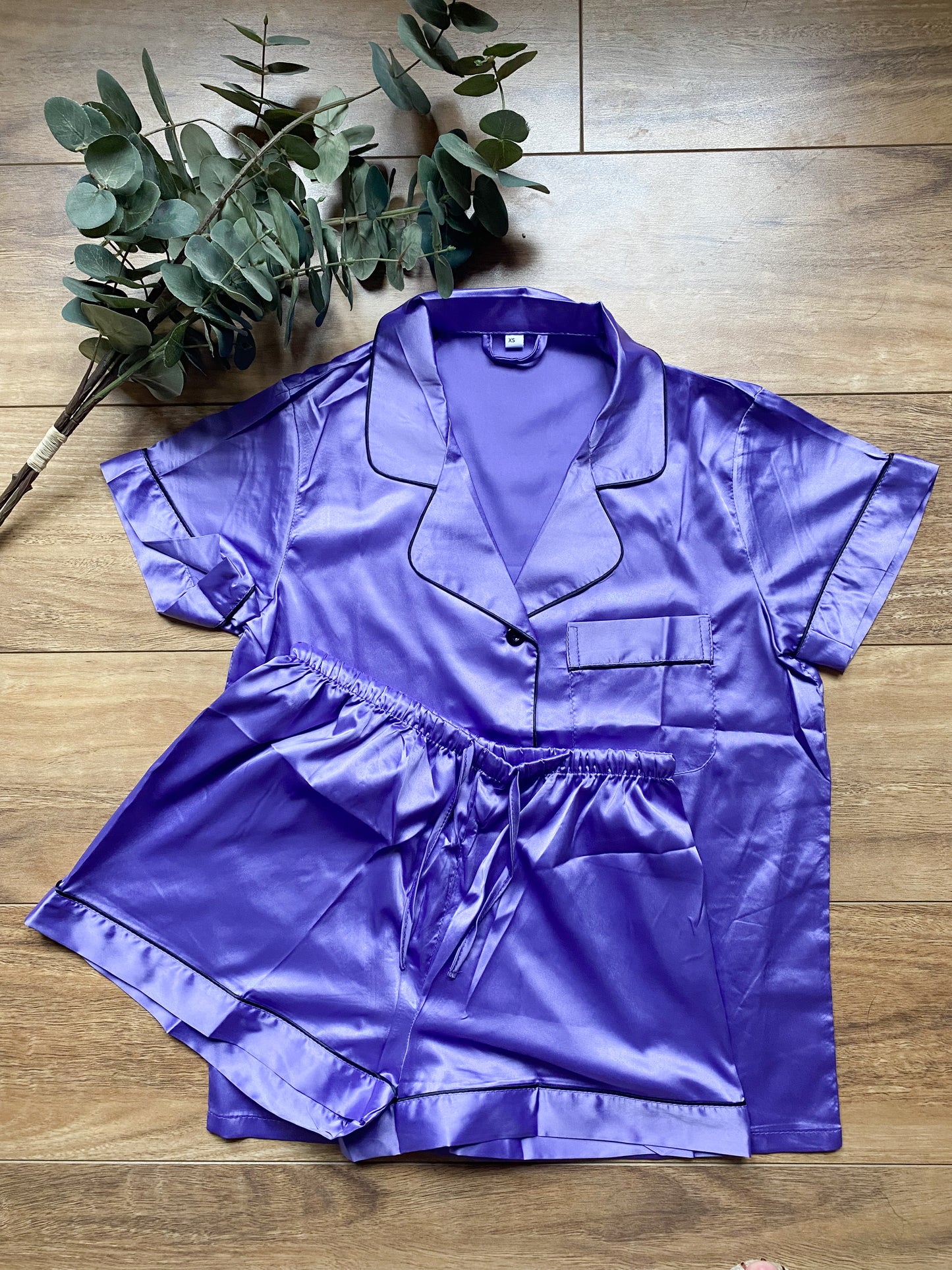 Satin Personalised Pyjama Set - Lavender and Black