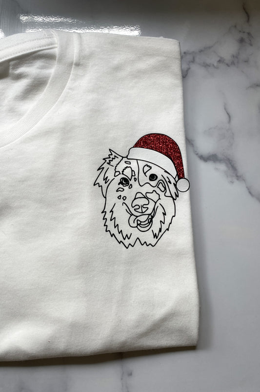 Personalised Line Drawing Pet T-Shirt - Santa Paws