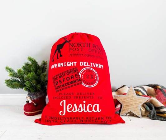 Personalised Santa Sack - Reindeer Express Red