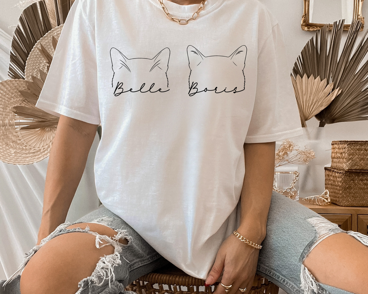 Personalised Cat Ears Relaxed Fit T-Shirt