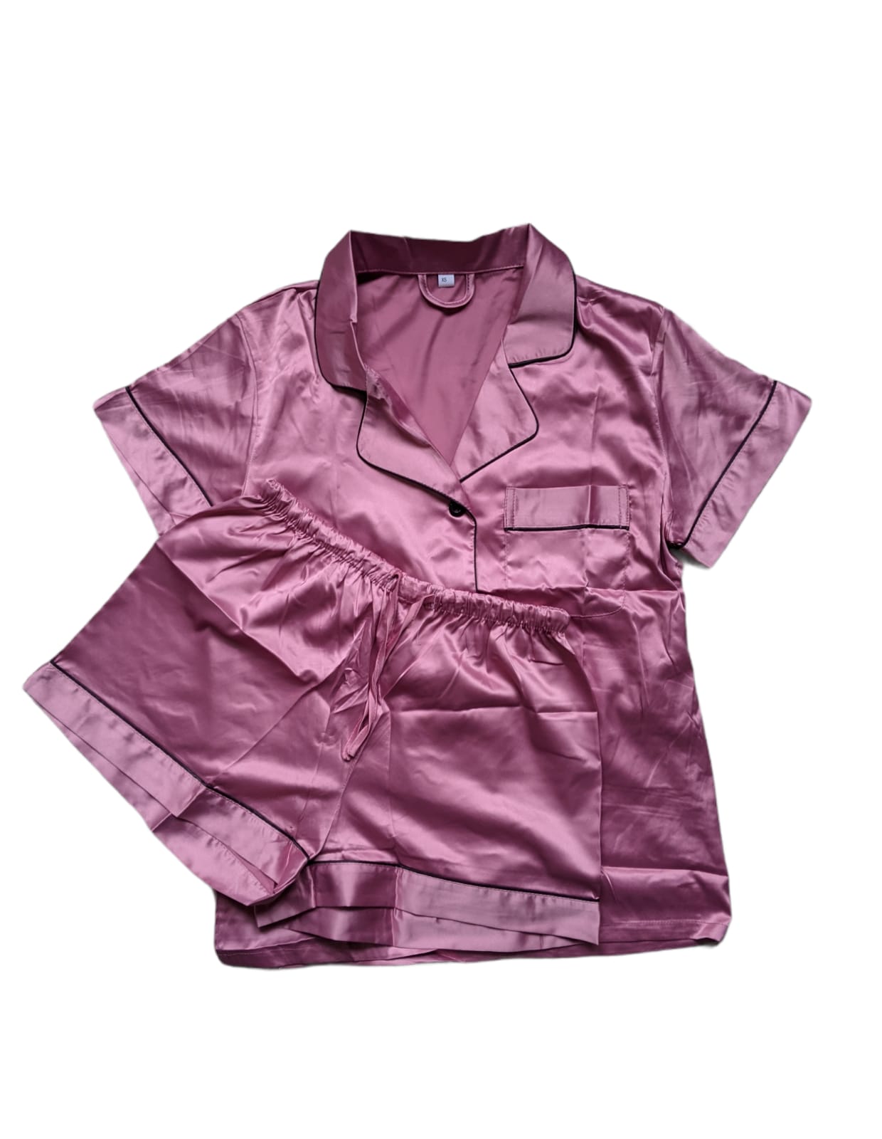 Satin Personalised Pyjama Set - Dusty Pink and Black