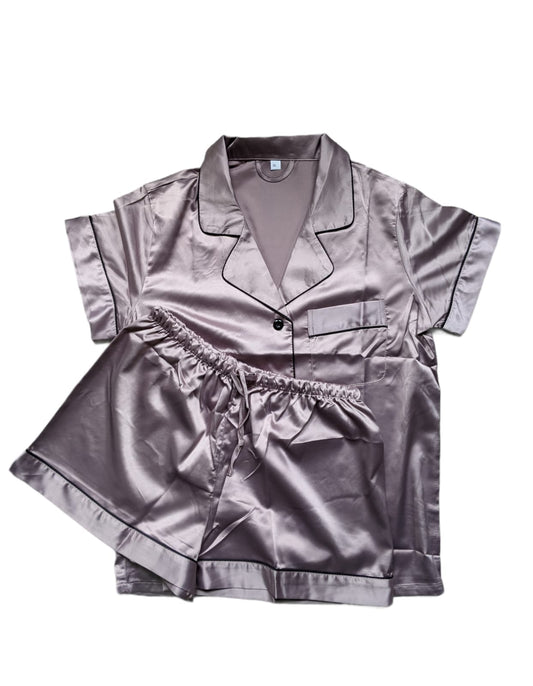 Satin Personalised Pyjama Set - Taupe and Black