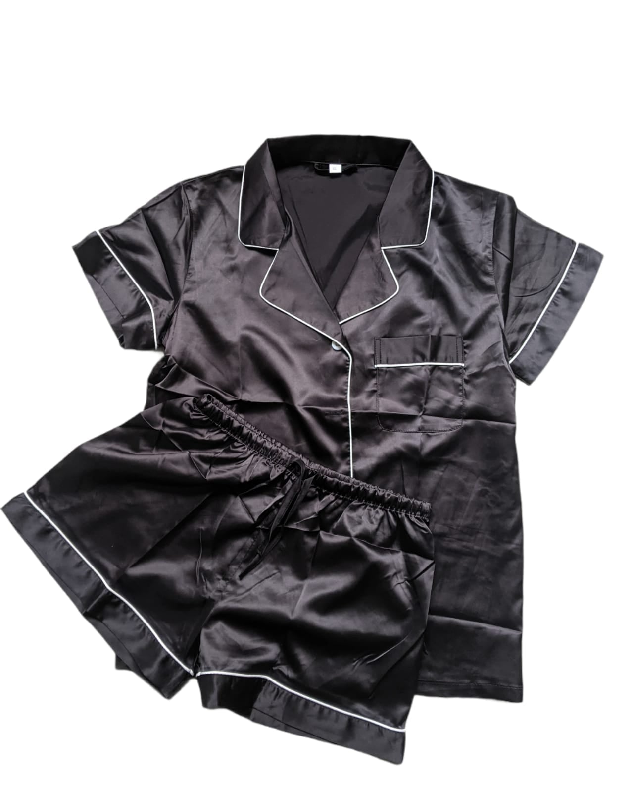Satin Personalised Pyjama Set - Black and White