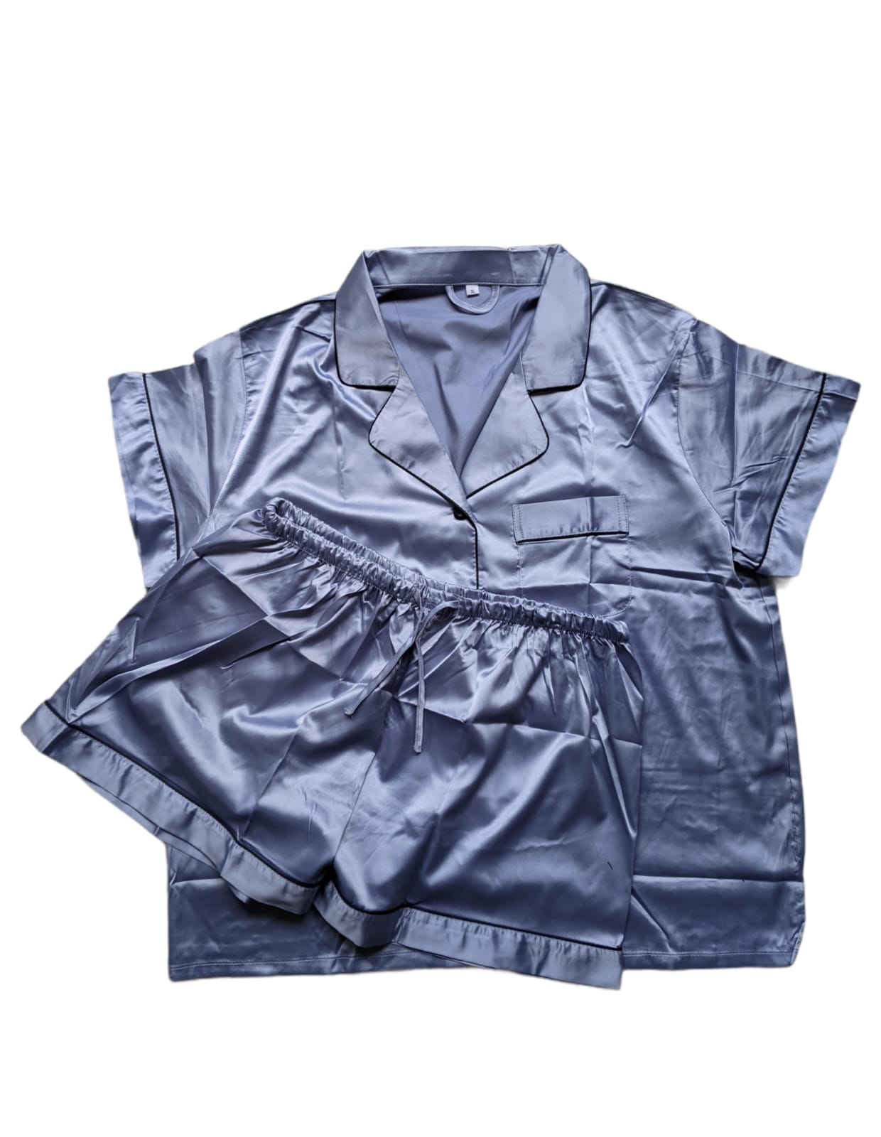 Satin Personalised Pyjama Set - Dusty Blue and Black