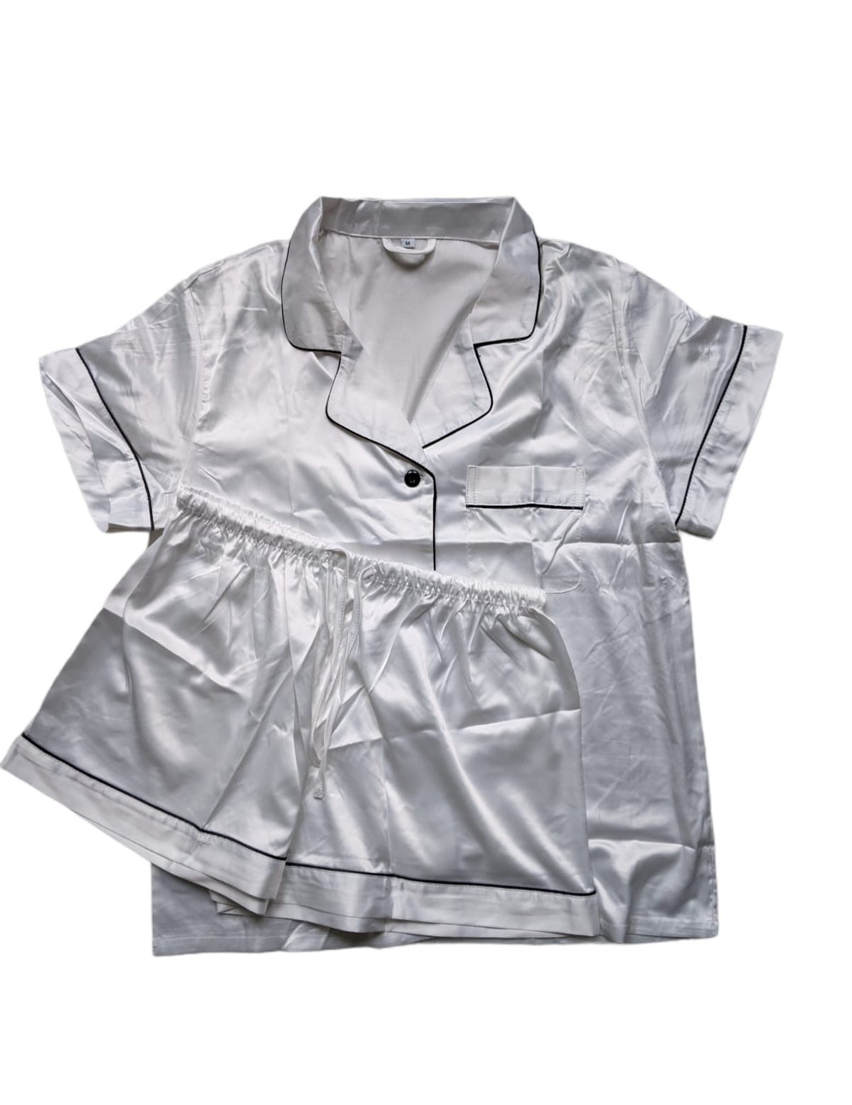Satin Personalised Pyjama Set - White and Black