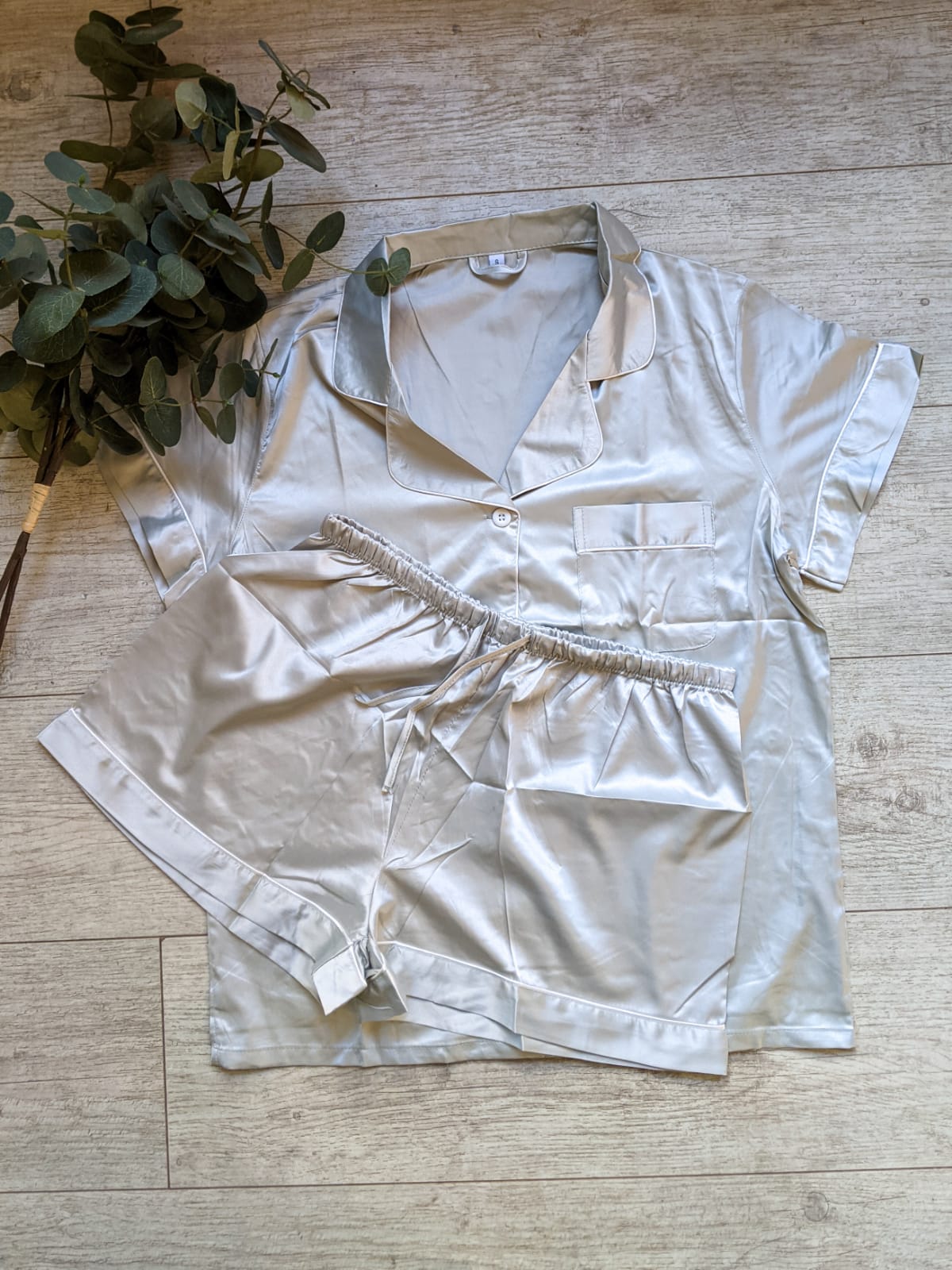 Satin Personalised Pyjama Set - Sage and White