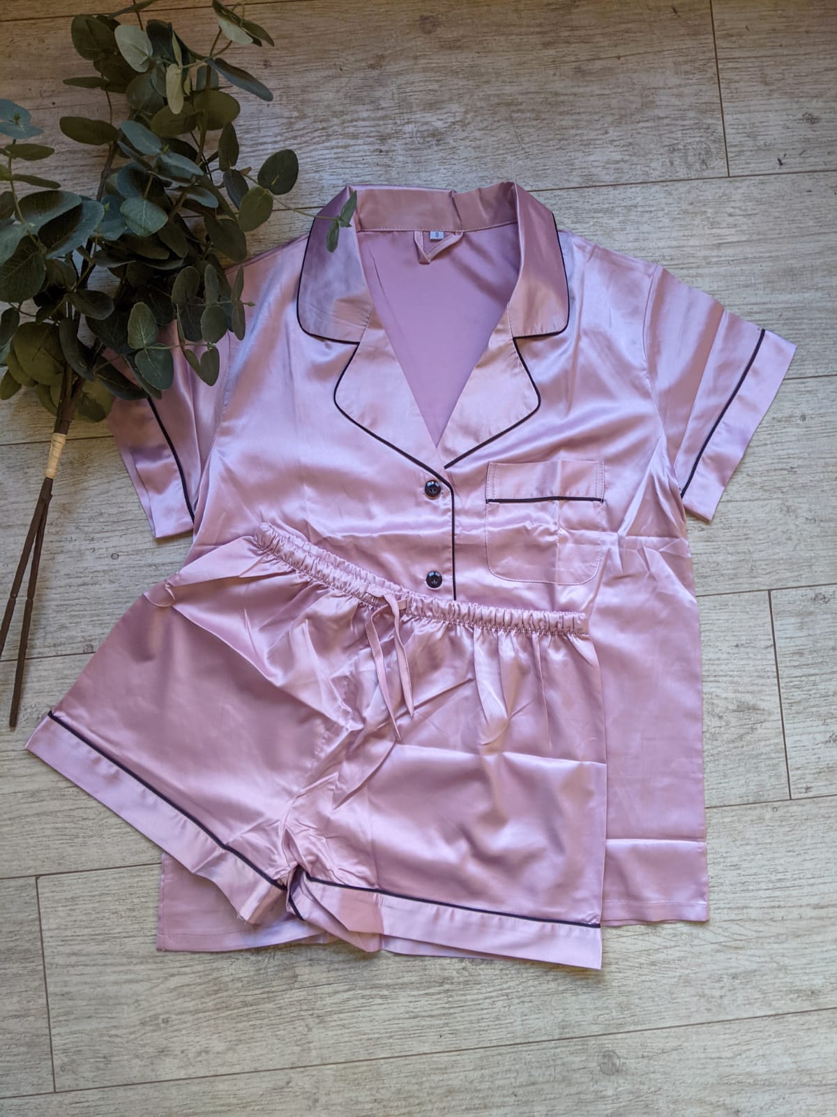 Satin Personalised Pyjama Set - Nude Pink and Black