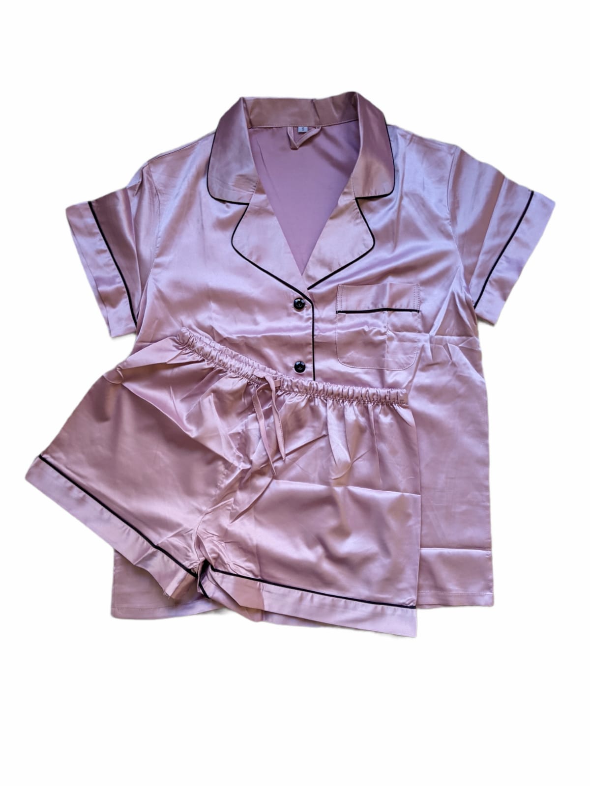 Satin Personalised Pyjama Set - Nude Pink and Black