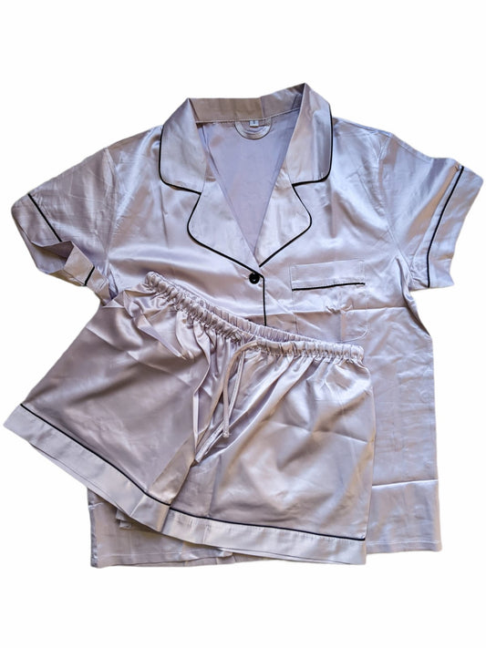 Satin Personalised Pyjama Set - Light Grey and Black