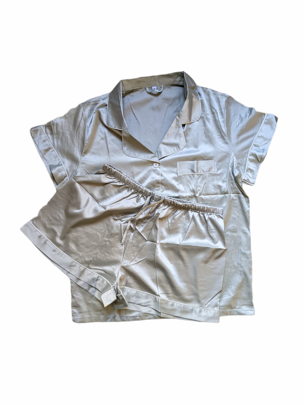 Satin Personalised Pyjama Set - Sage and White